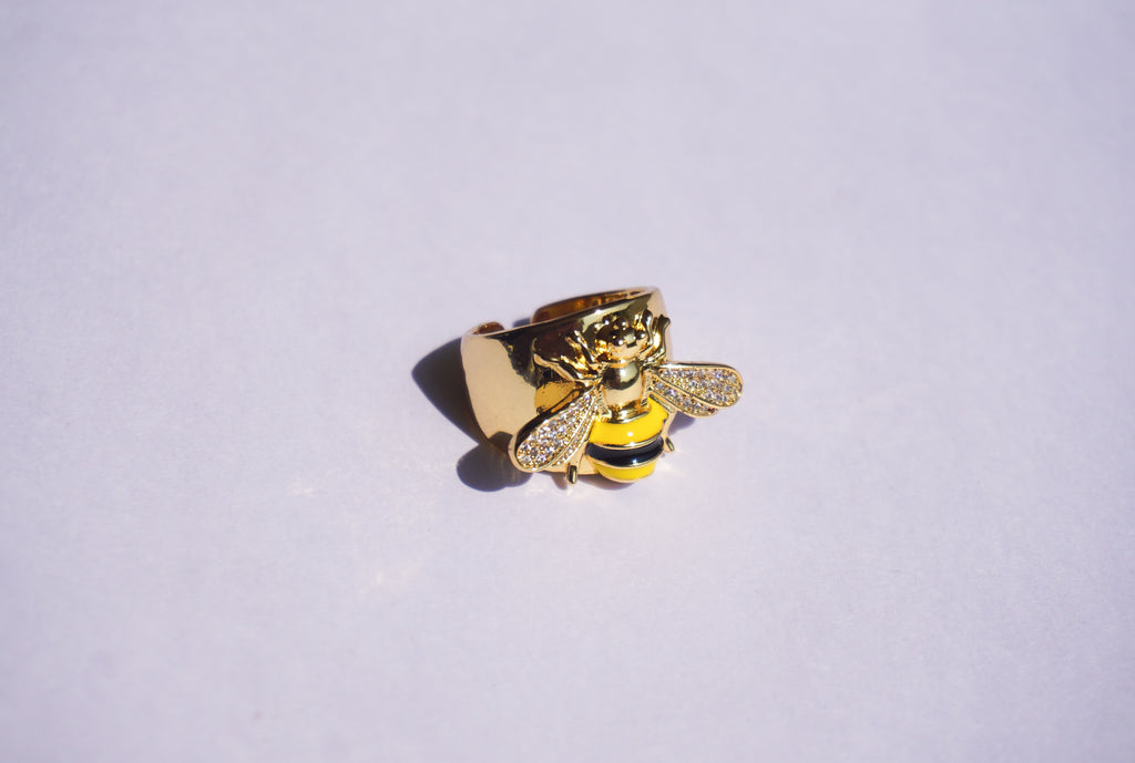 Anillo de chapa de oro ajustable de abejas
