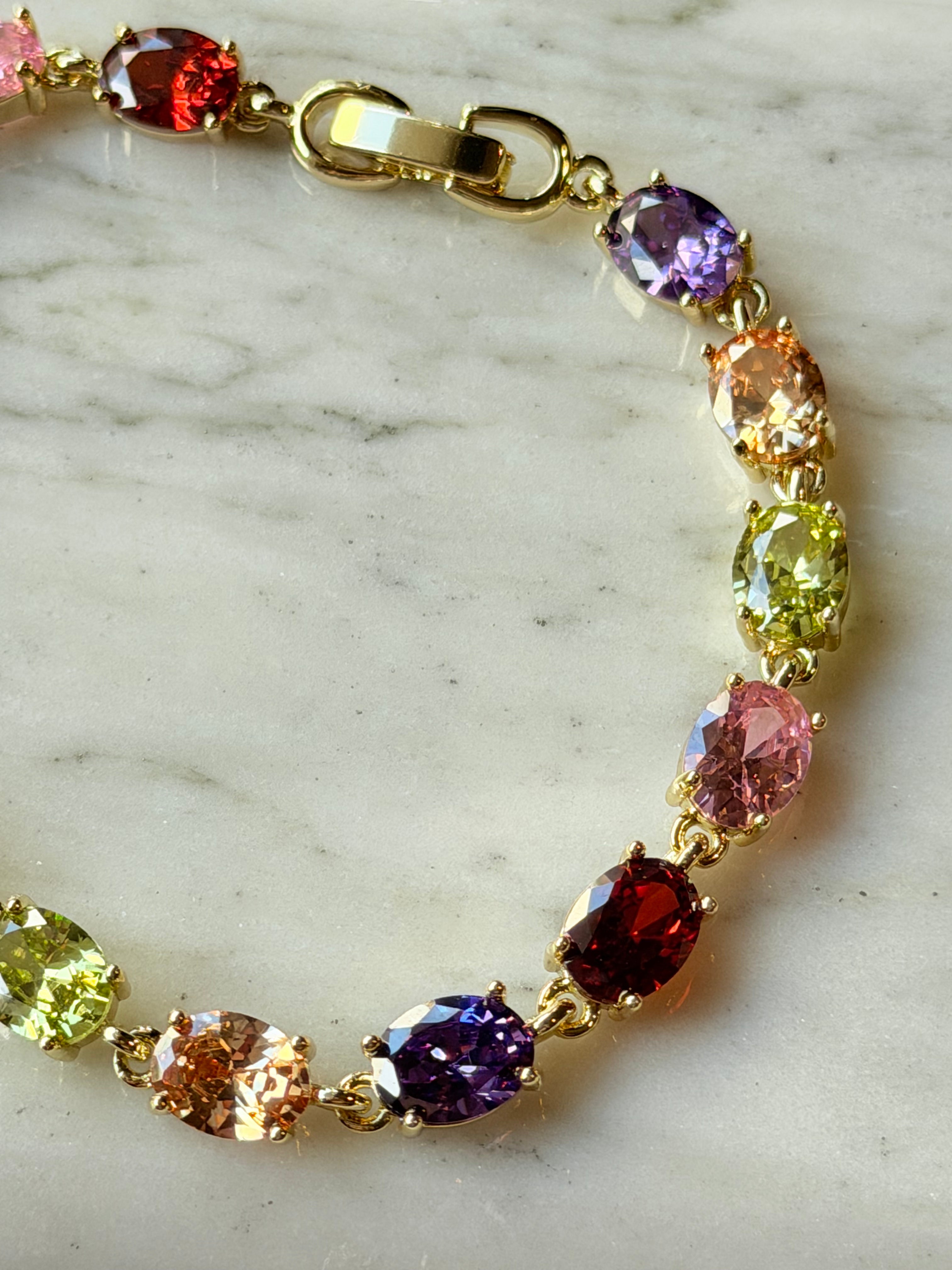 Pulsera tennis ovalada con zirconias multicolor