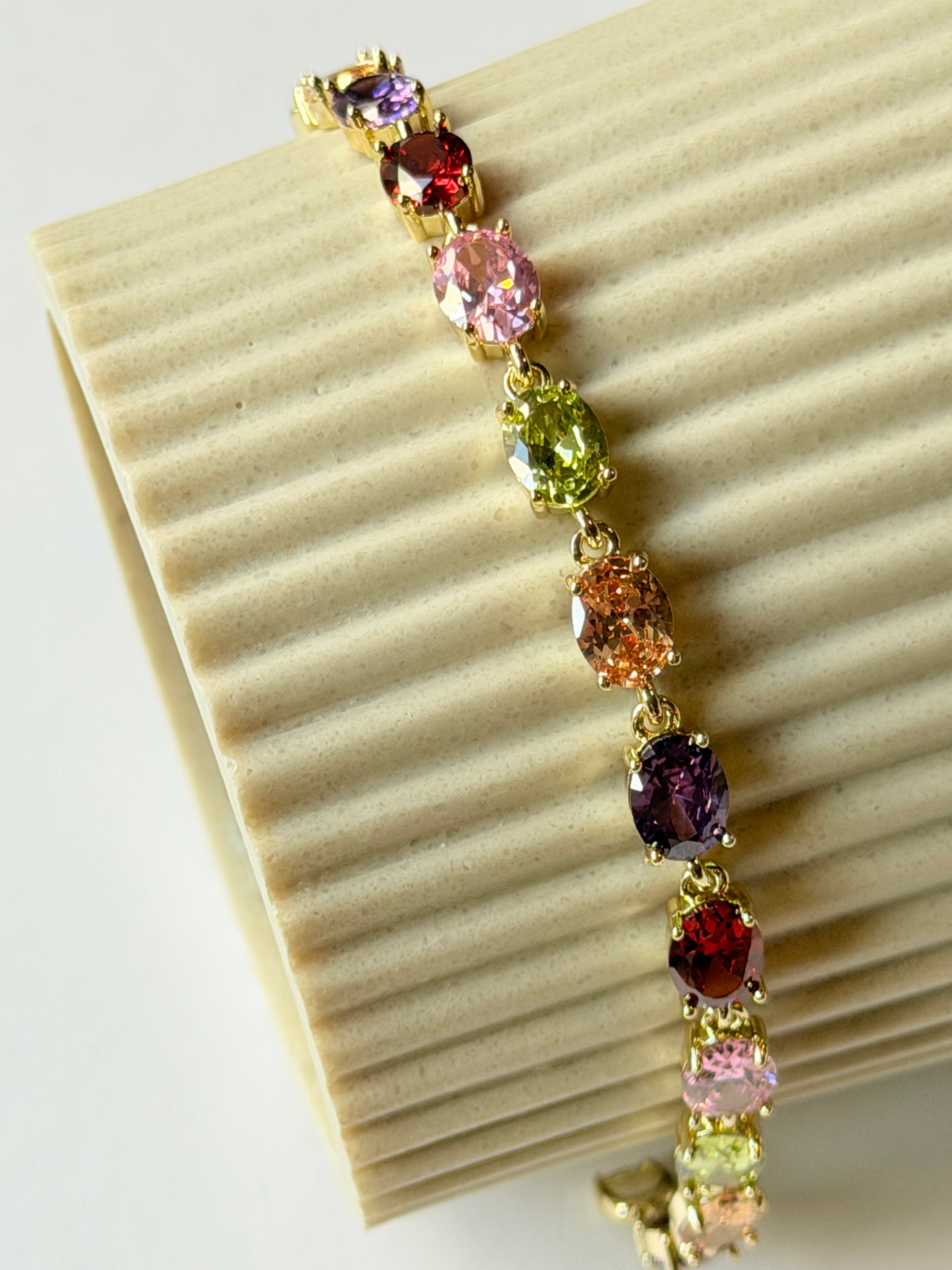 Pulsera tennis ovalada con zirconias multicolor