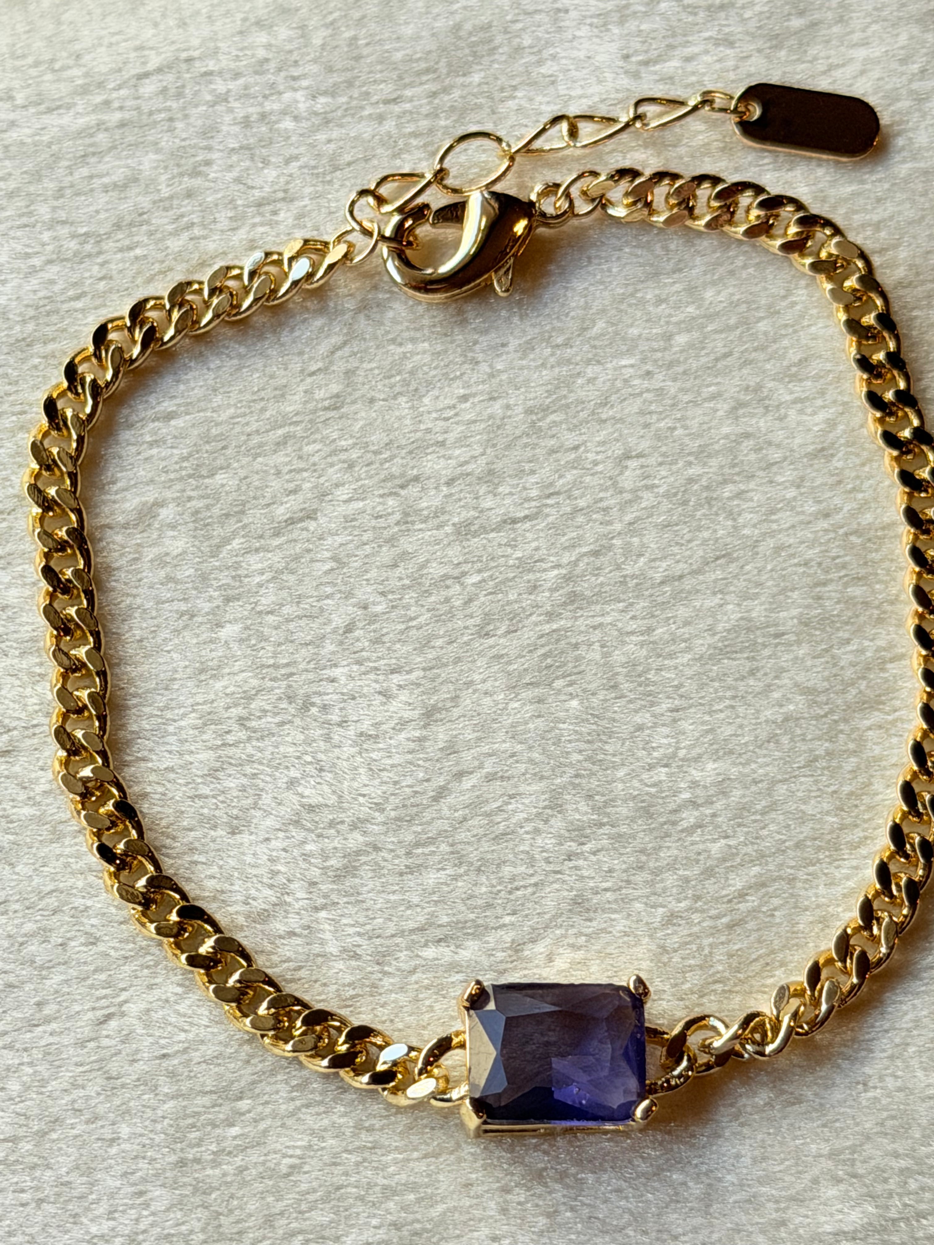 Pulsera de cadena con cristal morado