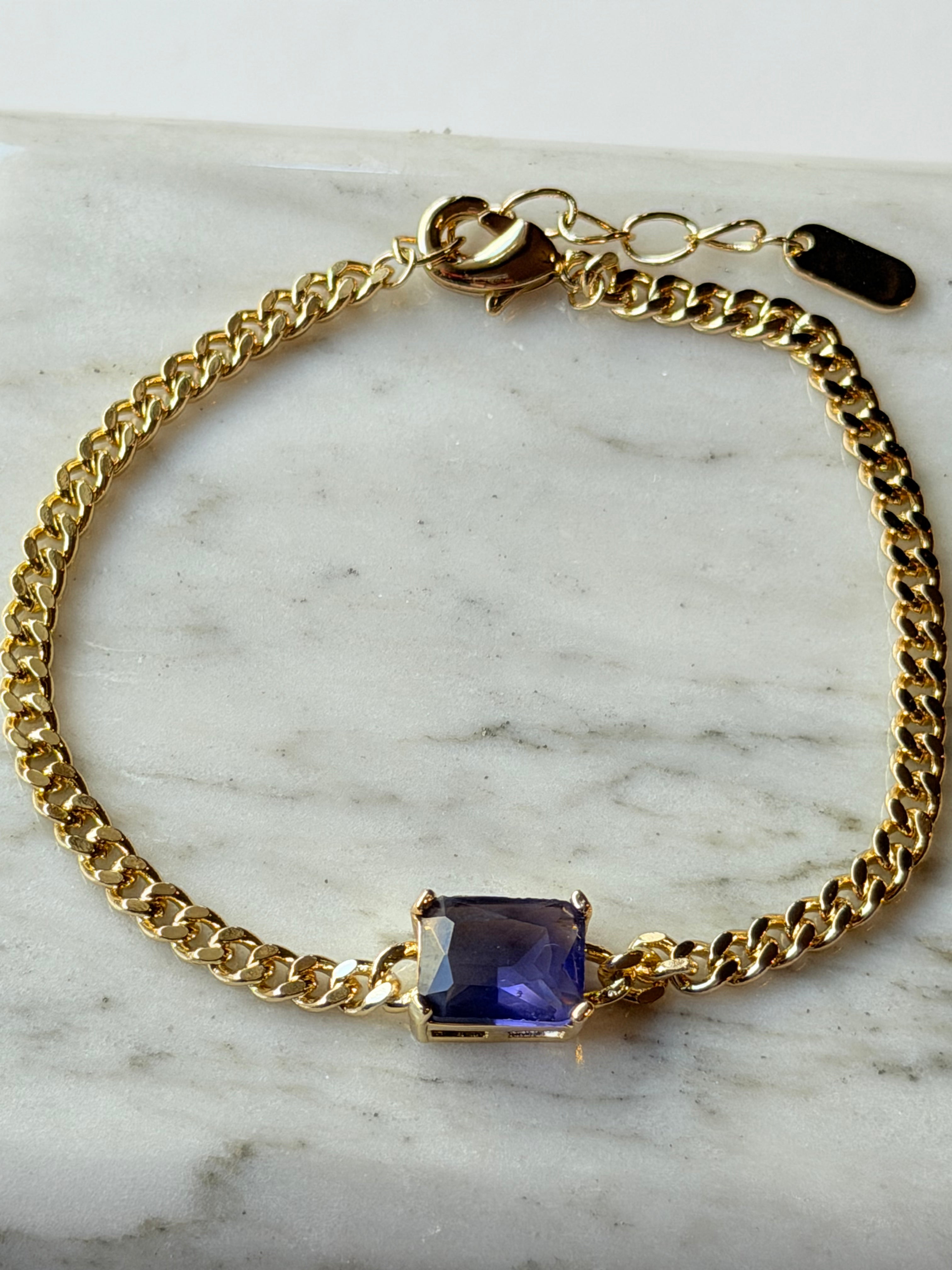 Pulsera de cadena con cristal morado
